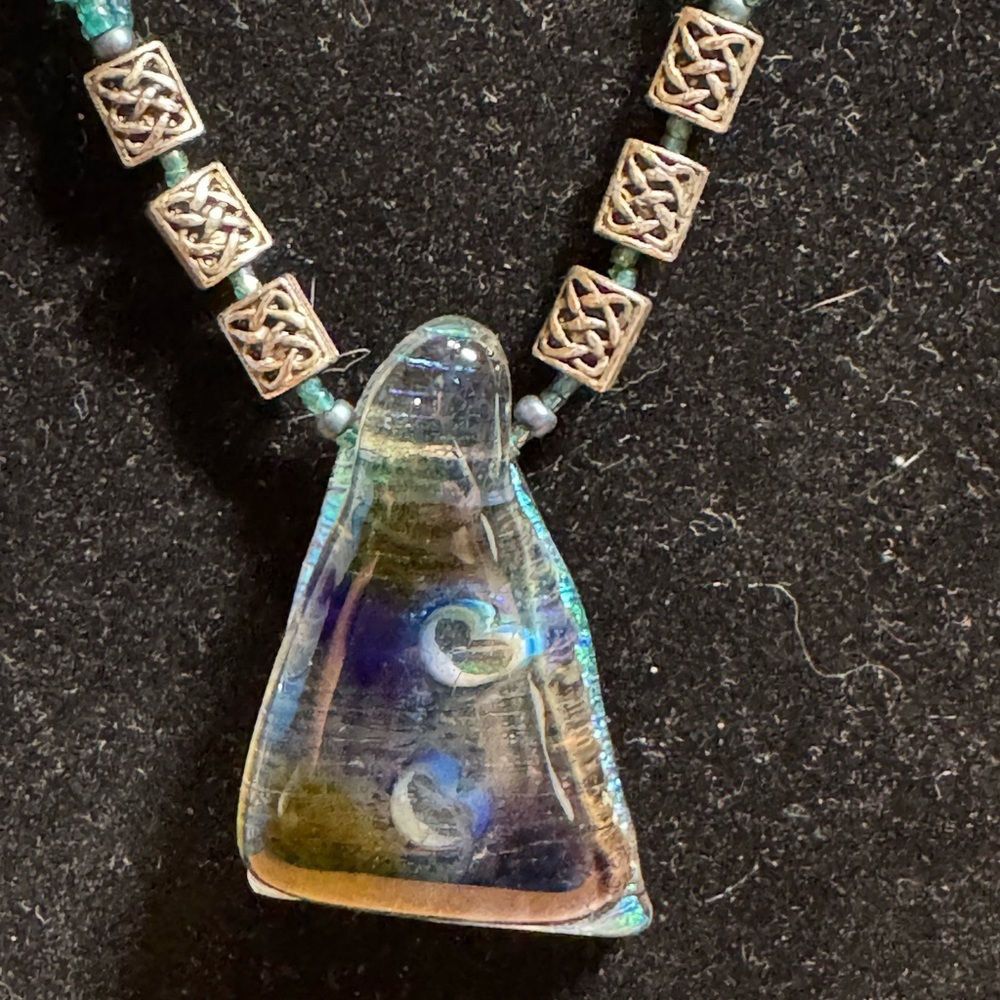 Elegant Dichroic Art Glass Pendant Necklace with Silver Accents